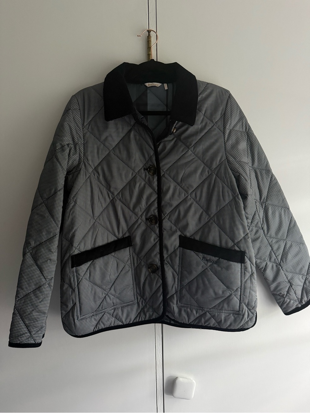 Barbour Orelia Quilted Houndstooth Chore Jacket Black/Tan